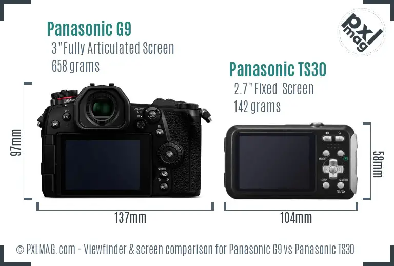 Panasonic G9 vs Panasonic TS30 Screen and Viewfinder comparison