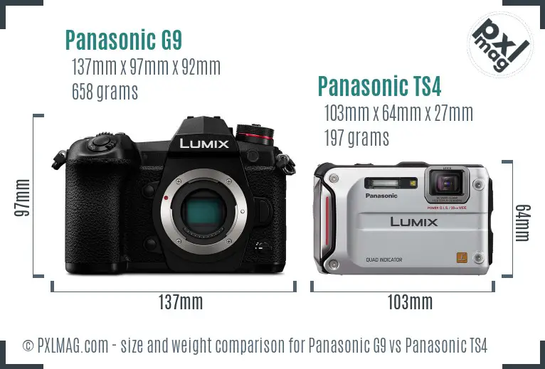 Panasonic G9 vs Panasonic TS4 size comparison