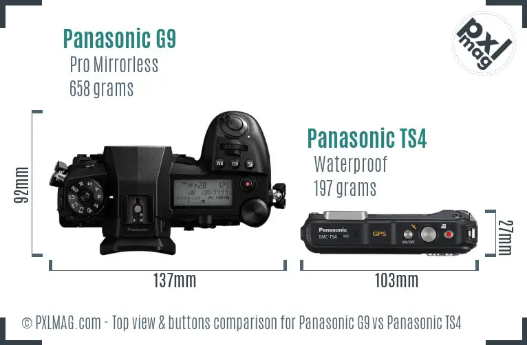 Panasonic G9 vs Panasonic TS4 top view buttons comparison