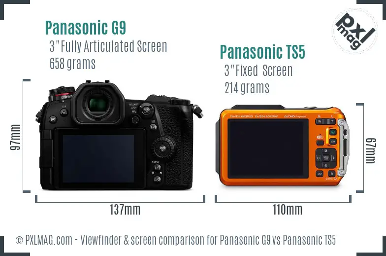 Panasonic G9 vs Panasonic TS5 Screen and Viewfinder comparison