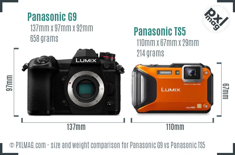 Panasonic G9 vs Panasonic TS5 size comparison