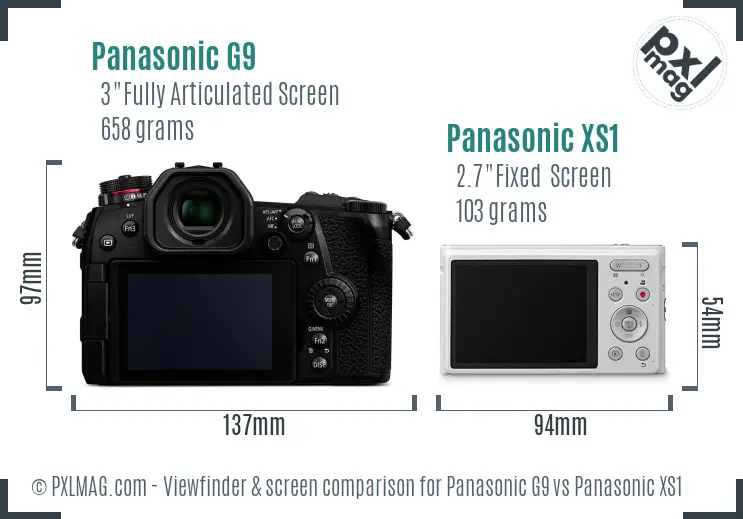 Panasonic G9 vs Panasonic XS1 Screen and Viewfinder comparison