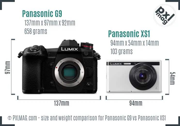 Panasonic G9 vs Panasonic XS1 size comparison