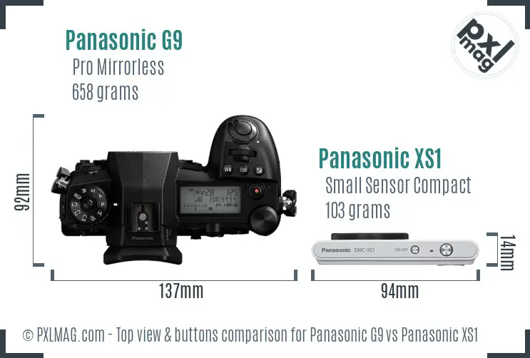 Panasonic G9 vs Panasonic XS1 top view buttons comparison