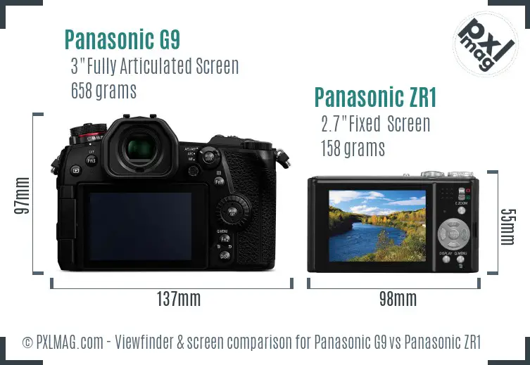 Panasonic G9 vs Panasonic ZR1 Screen and Viewfinder comparison