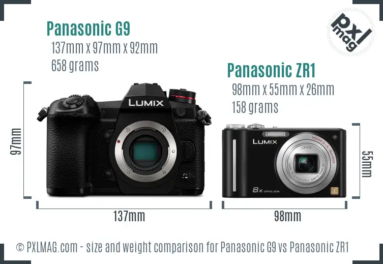 Panasonic G9 vs Panasonic ZR1 size comparison