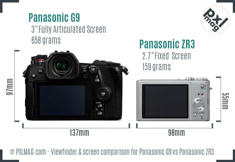 Panasonic G9 vs Panasonic ZR3 Screen and Viewfinder comparison