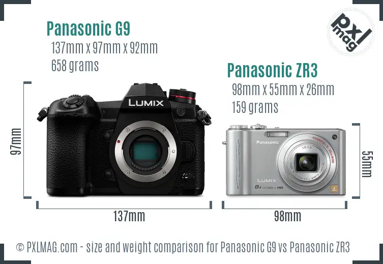 Panasonic G9 vs Panasonic ZR3 size comparison
