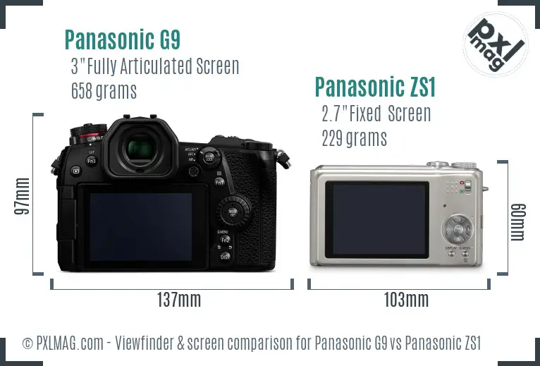 Panasonic G9 vs Panasonic ZS1 Screen and Viewfinder comparison