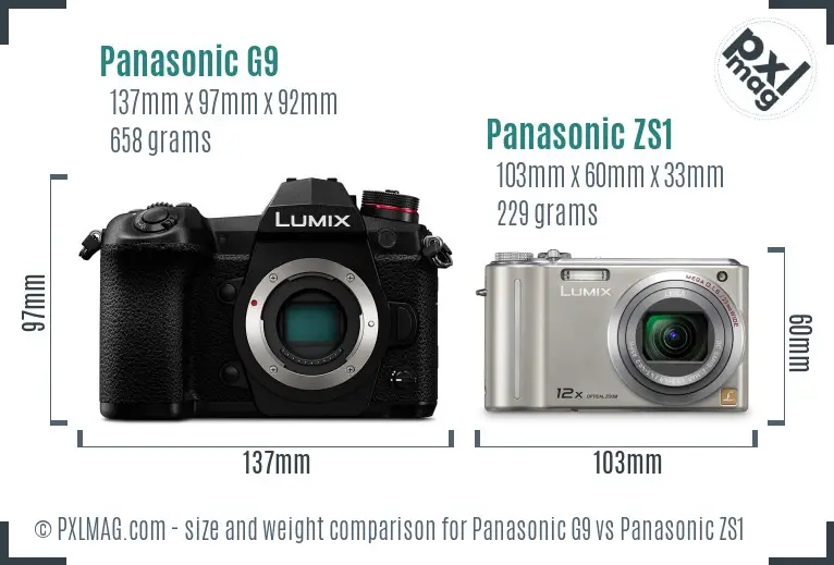 Panasonic G9 vs Panasonic ZS1 size comparison