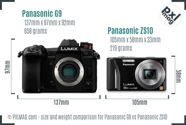 Panasonic G9 vs Panasonic ZS10 size comparison