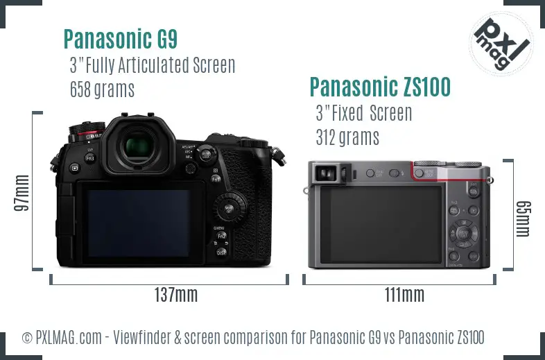 Panasonic G9 vs Panasonic ZS100 Screen and Viewfinder comparison