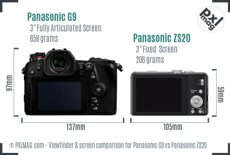 Panasonic G9 vs Panasonic ZS20 Screen and Viewfinder comparison