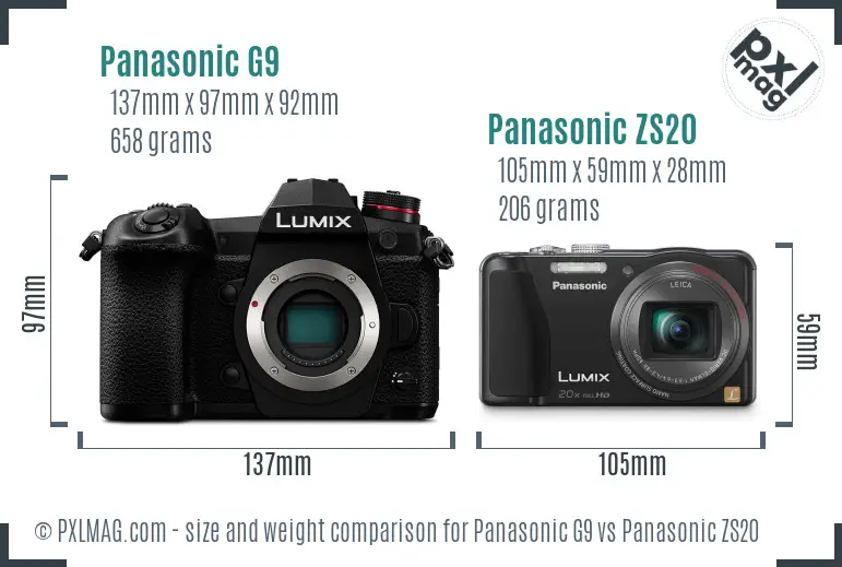 Panasonic G9 vs Panasonic ZS20 size comparison