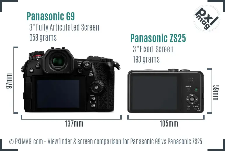 Panasonic G9 vs Panasonic ZS25 Screen and Viewfinder comparison
