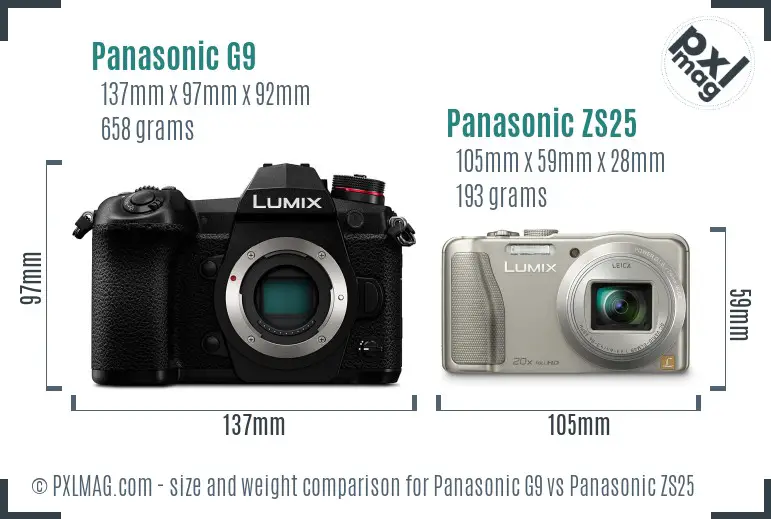 Panasonic G9 vs Panasonic ZS25 size comparison