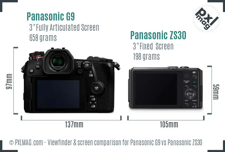 Panasonic G9 vs Panasonic ZS30 Screen and Viewfinder comparison