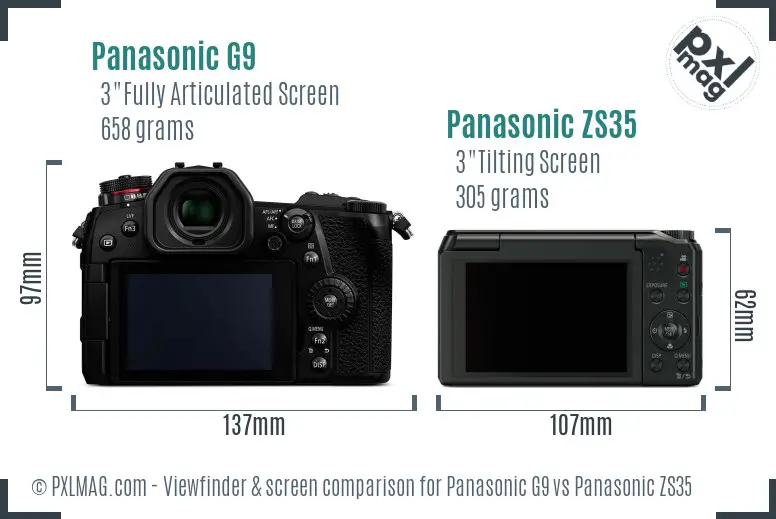 Panasonic G9 vs Panasonic ZS35 Screen and Viewfinder comparison