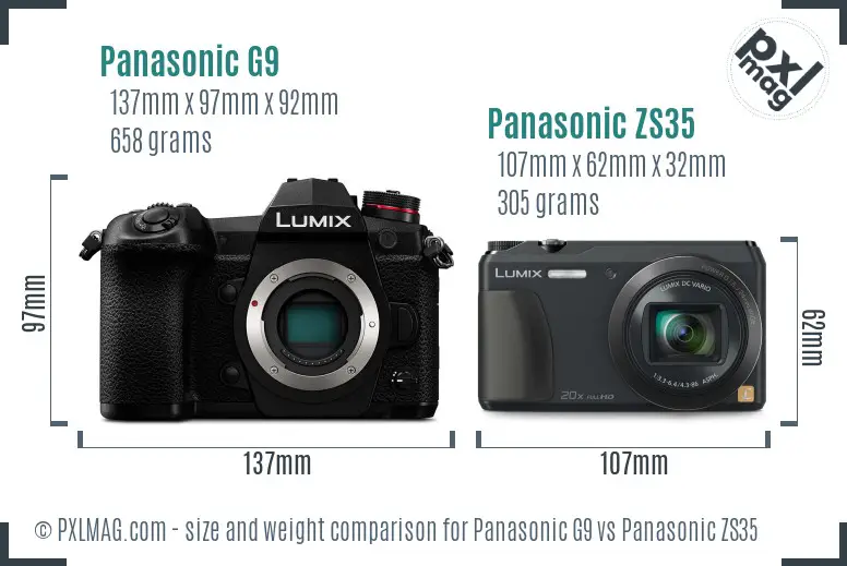 Panasonic G9 vs Panasonic ZS35 size comparison