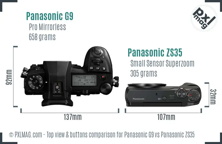 Panasonic G9 vs Panasonic ZS35 top view buttons comparison
