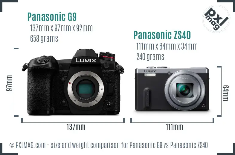 Panasonic G9 vs Panasonic ZS40 size comparison