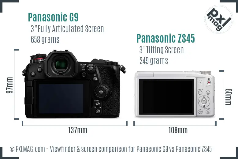 Panasonic G9 vs Panasonic ZS45 Screen and Viewfinder comparison