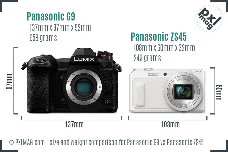 Panasonic G9 vs Panasonic ZS45 size comparison