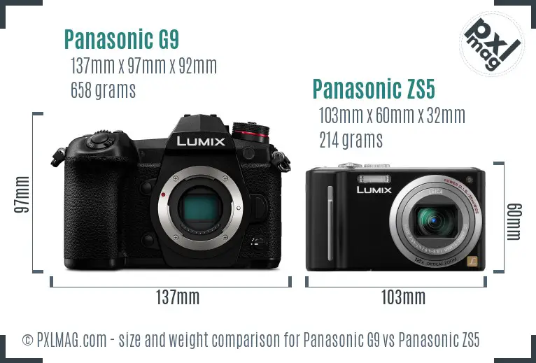 Panasonic G9 vs Panasonic ZS5 size comparison