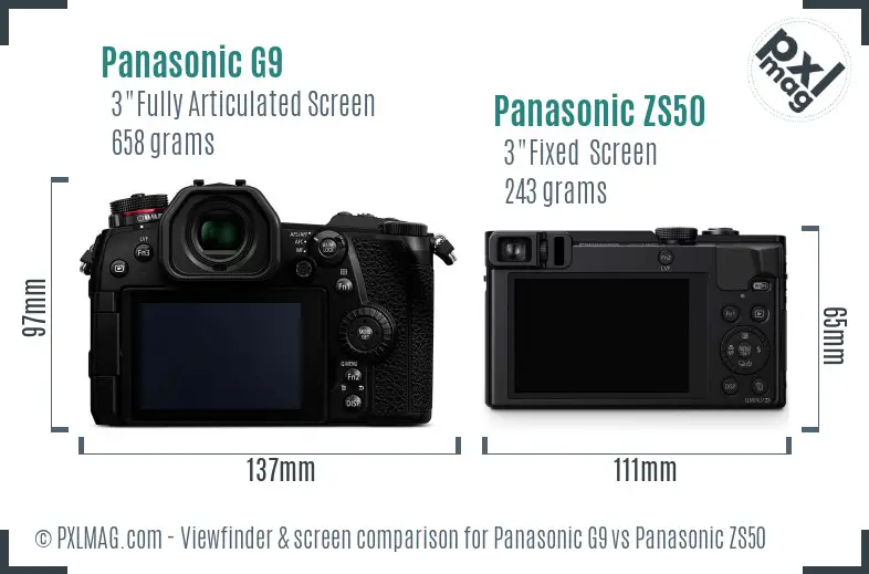 Panasonic G9 vs Panasonic ZS50 Screen and Viewfinder comparison