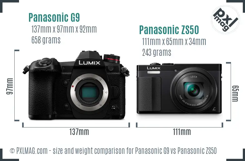 Panasonic G9 vs Panasonic ZS50 size comparison