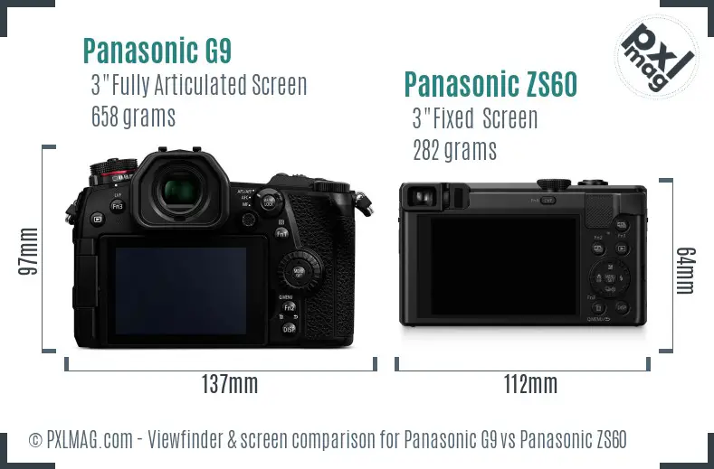 Panasonic G9 vs Panasonic ZS60 Screen and Viewfinder comparison