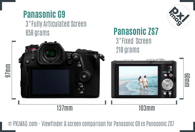 Panasonic G9 vs Panasonic ZS7 Screen and Viewfinder comparison