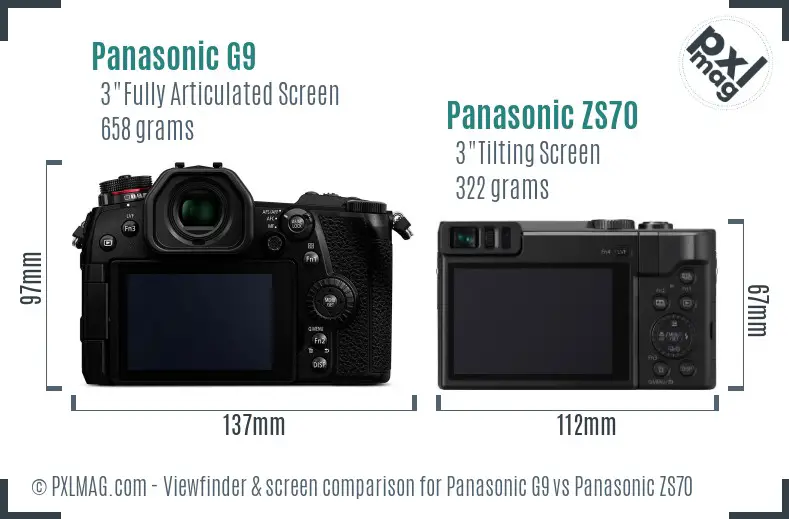 Panasonic G9 vs Panasonic ZS70 Screen and Viewfinder comparison