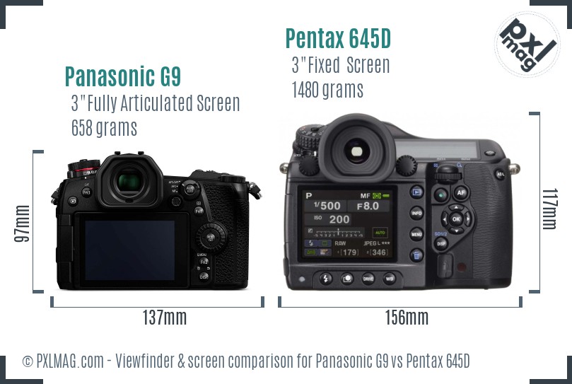 Panasonic G9 vs Pentax 645D Screen and Viewfinder comparison