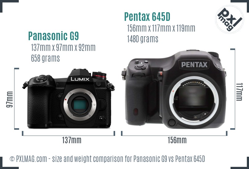 Panasonic G9 vs Pentax 645D size comparison