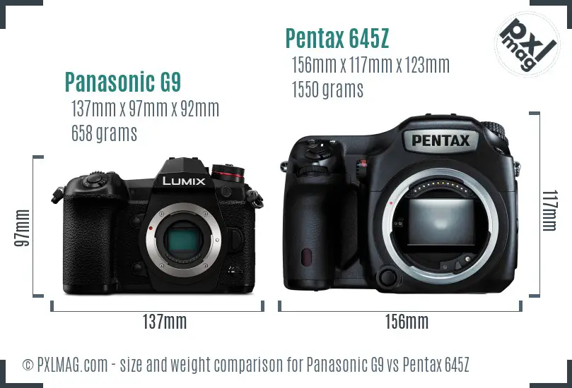 Panasonic G9 vs Pentax 645Z size comparison