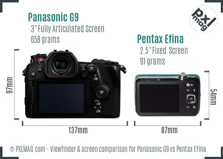 Panasonic G9 vs Pentax Efina Screen and Viewfinder comparison