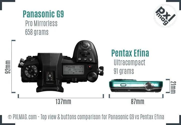 Panasonic G9 vs Pentax Efina top view buttons comparison