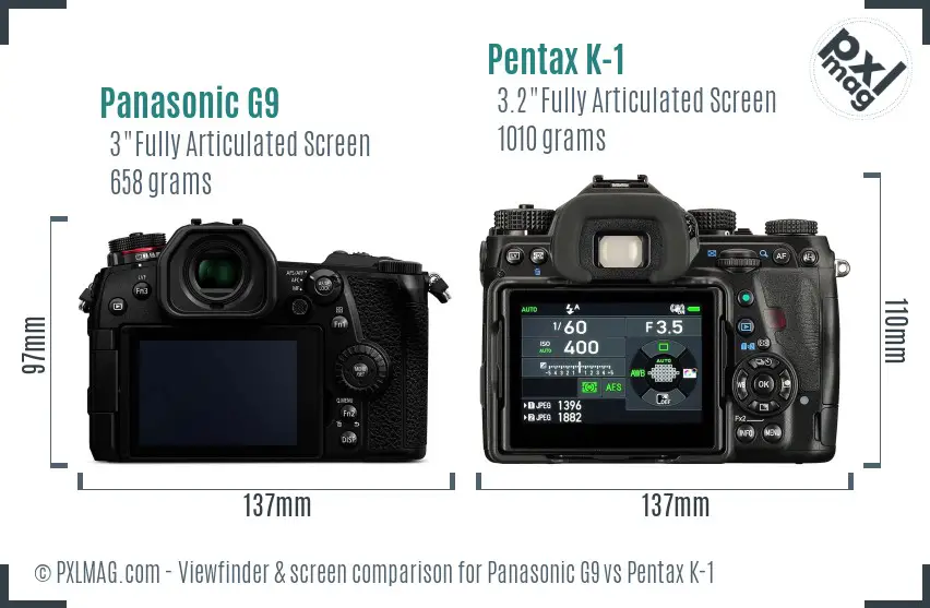 Panasonic G9 vs Pentax K-1 Screen and Viewfinder comparison