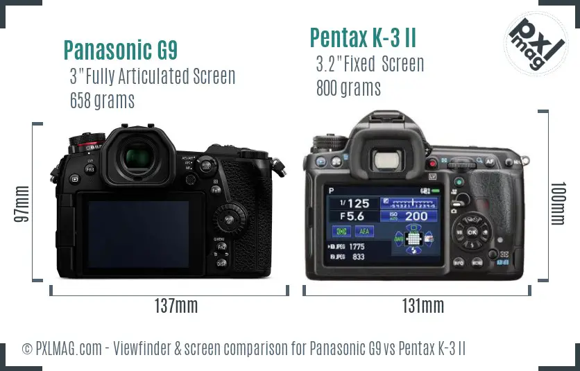 Panasonic G9 vs Pentax K-3 II Screen and Viewfinder comparison