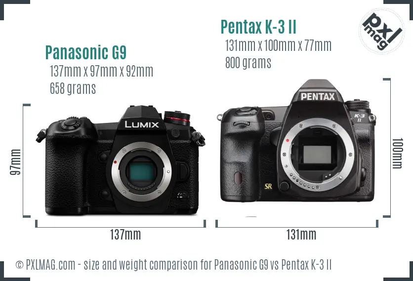 Panasonic G9 vs Pentax K-3 II size comparison