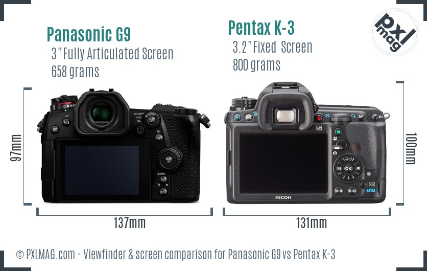 Panasonic G9 vs Pentax K-3 Screen and Viewfinder comparison