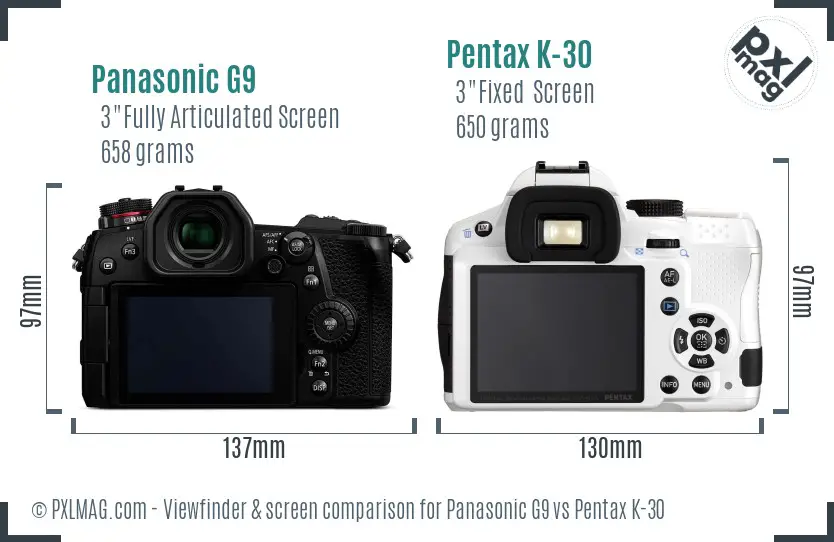 Panasonic G9 vs Pentax K-30 Screen and Viewfinder comparison