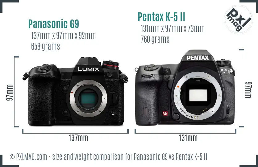 Panasonic G9 vs Pentax K-5 II size comparison