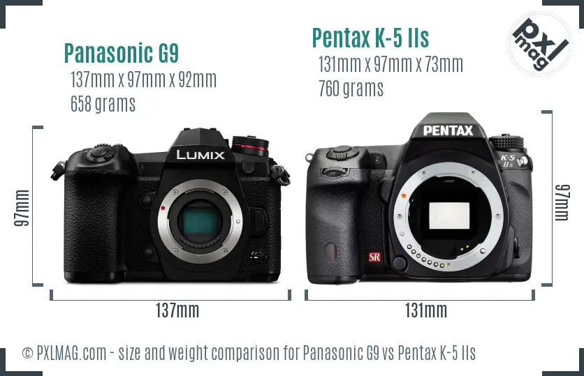 Panasonic G9 vs Pentax K-5 IIs size comparison