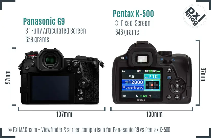 Panasonic G9 vs Pentax K-500 Screen and Viewfinder comparison