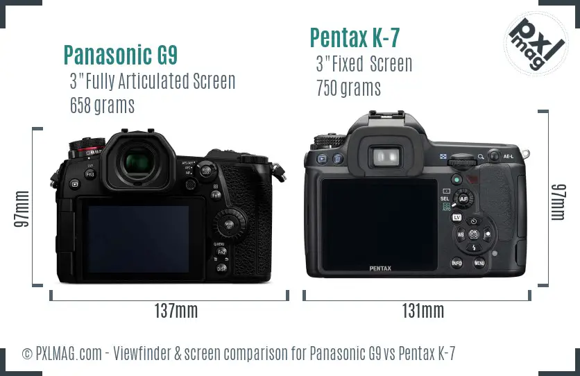 Panasonic G9 vs Pentax K-7 Screen and Viewfinder comparison