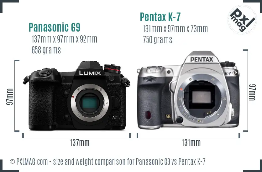 Panasonic G9 vs Pentax K-7 size comparison