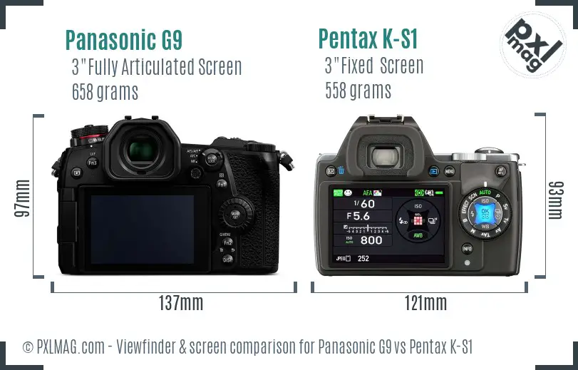 Panasonic G9 vs Pentax K-S1 Screen and Viewfinder comparison