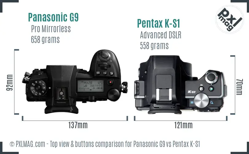 Panasonic G9 vs Pentax K-S1 top view buttons comparison